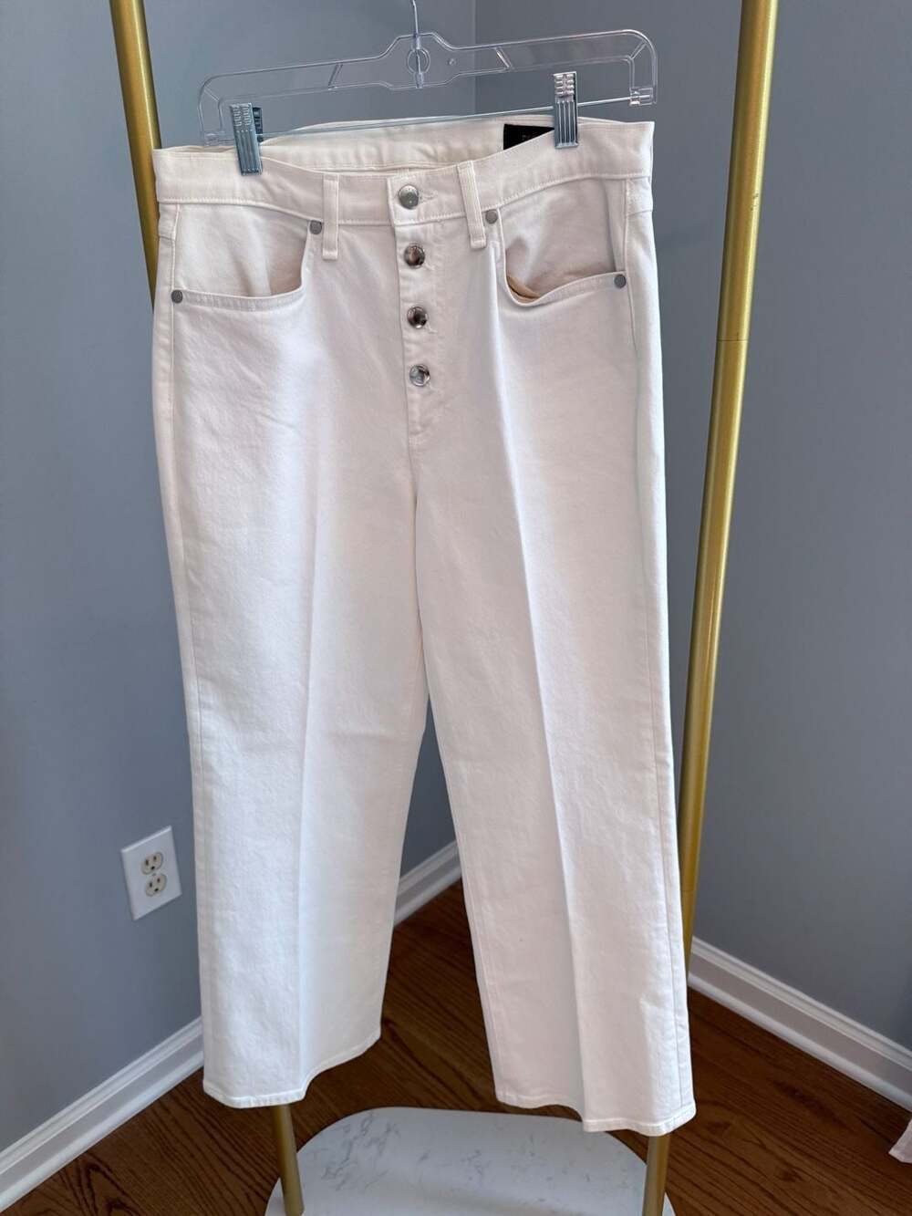 Rag & Bone White Button-Front Wide-Leg Crop Jeans
